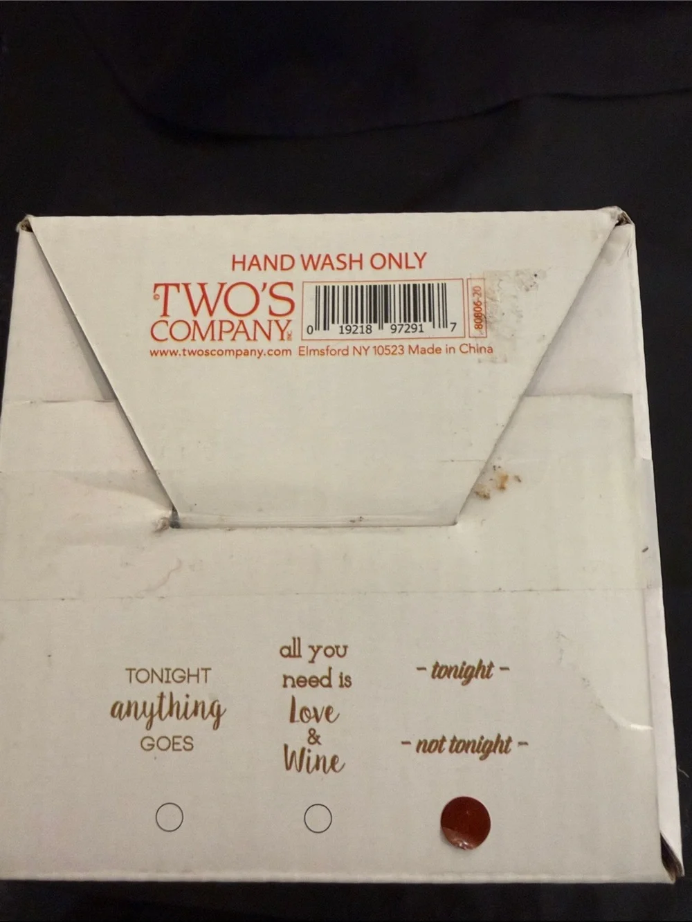 Two’s Company Wine Glass with 'Tonight / Not Tonight' Markings - Clear Glass